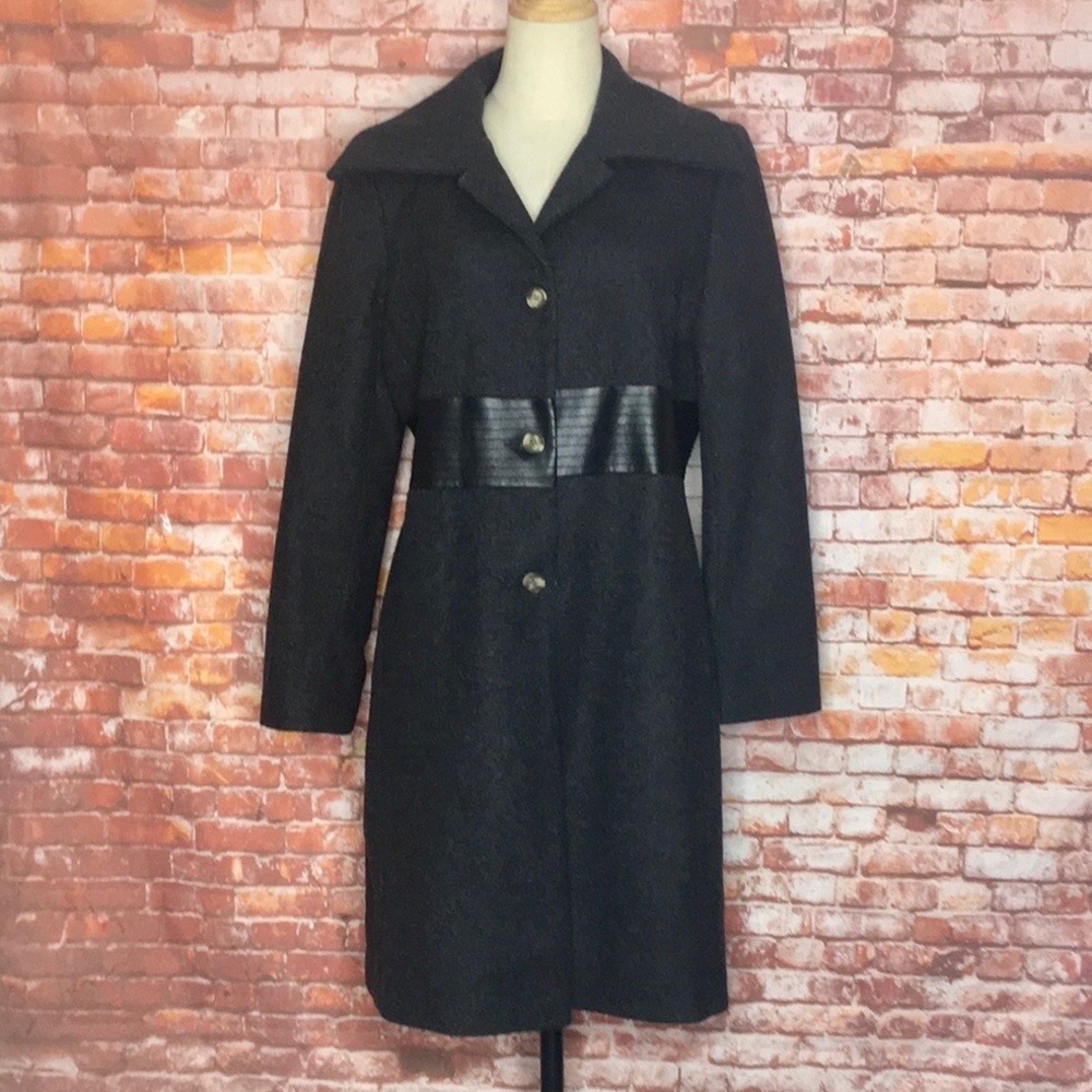 Mackintosh  Gray Wool Leather Trimmed A-line Peacoat